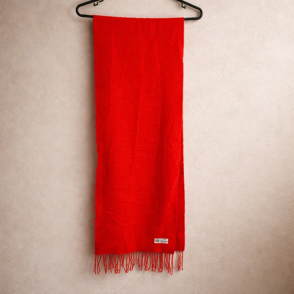 Red 100% Cashmere Scarf Made in England 62” x 12” Fringe Soft Luxury Unisex